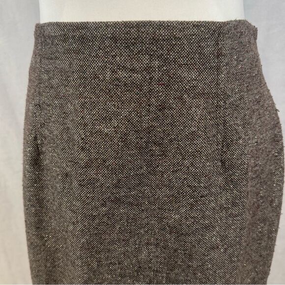 Liz Claiborne brown and gold shimmer wool blend tweed skirt size 6 - Picture 2 of 6